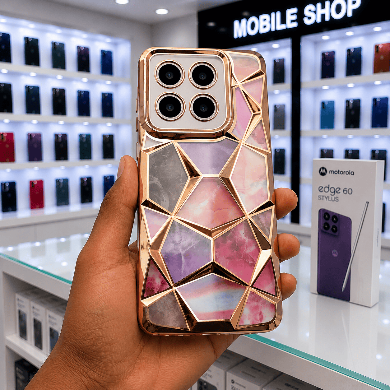 3D Diamond Design Marble Stone Phone Cover for Moto Edge 60 Stylus Back Case Onezeros.in