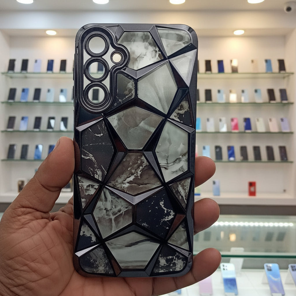 3D Diamond Design Marble Stone Phone Cover for Samsung A16 Back Case Black Onezeros.in