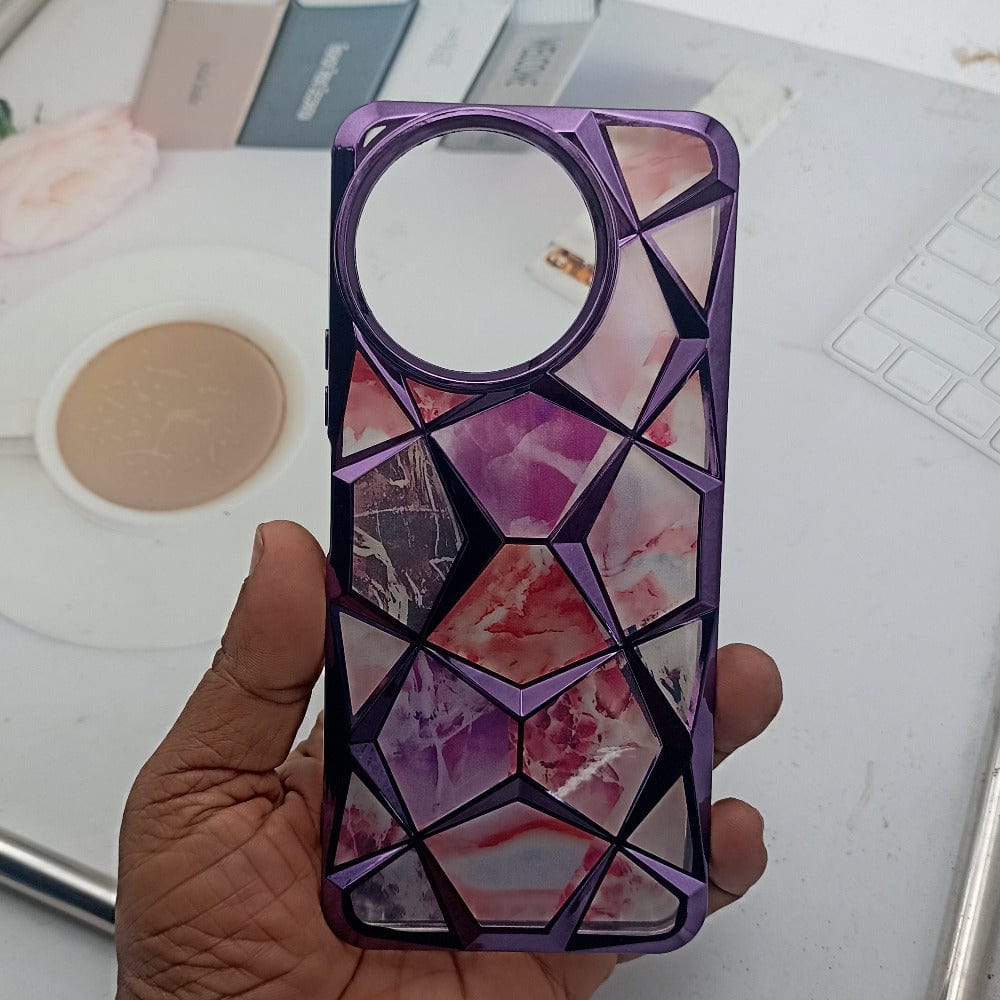 3D Diamond Design Marble Stone Phone Cover for Vivo T3x Back Case Purple Onezeros.in