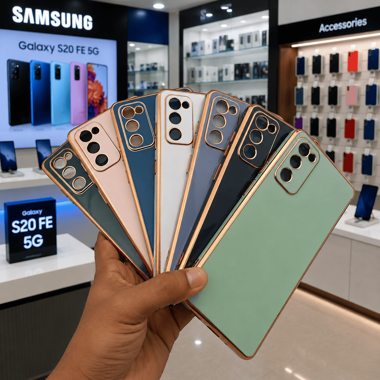 6D Golden Edge Chrome Back Cover For Samsung S20 FE 5G Phone Case Onezeros.in