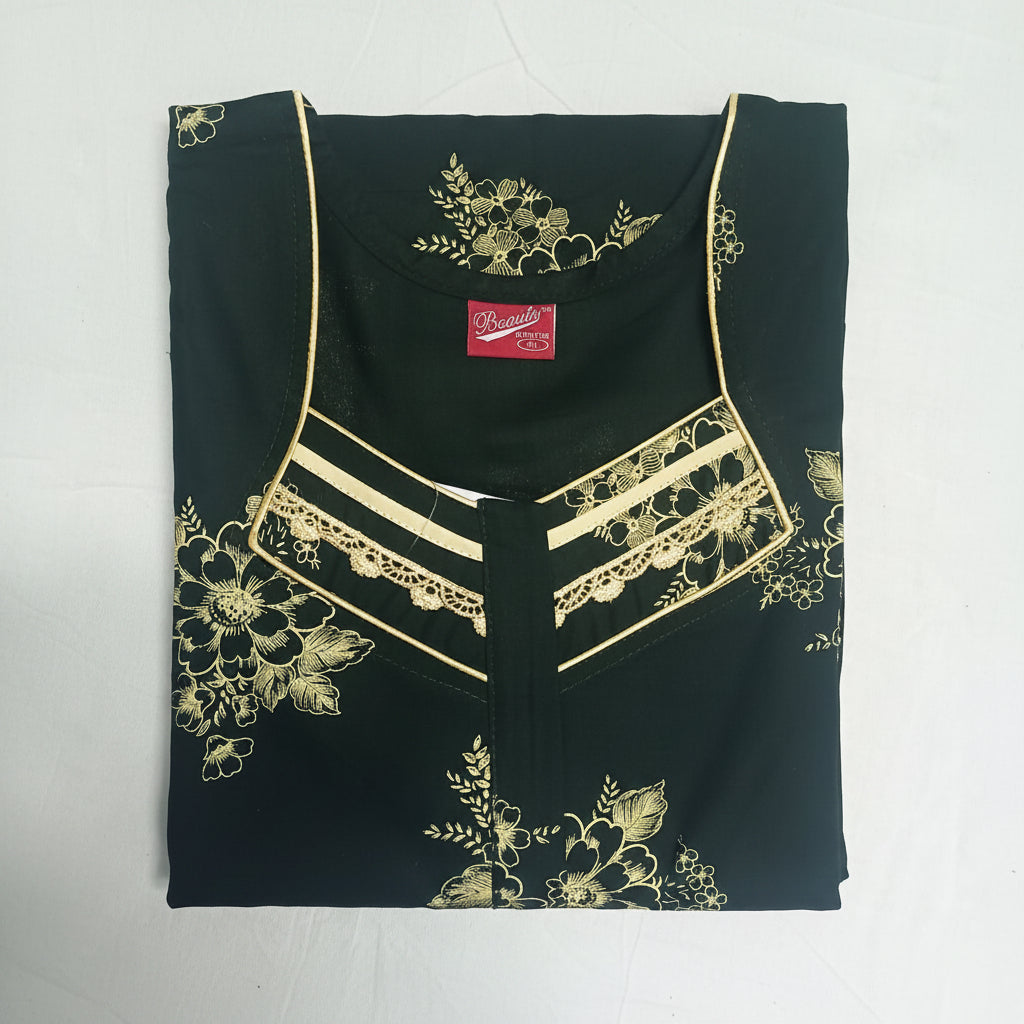 Dark Green background yellow floral pattern Nighty