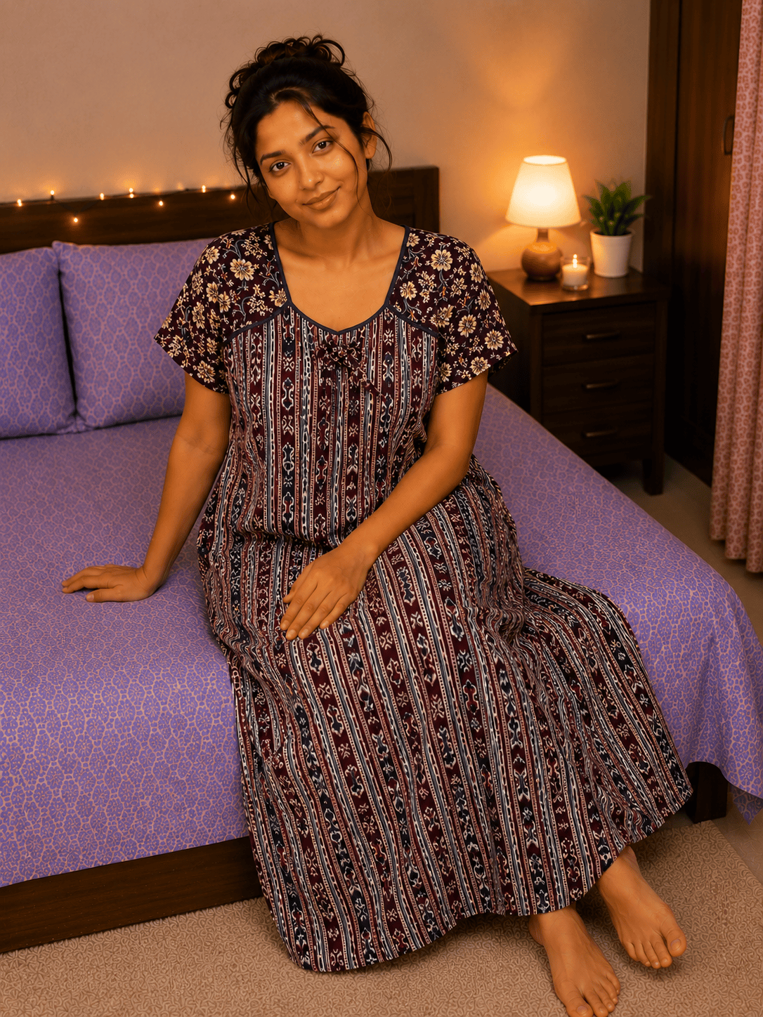 Beauty Dreamy Stripes Nighty 2XL / Brown Onezeros.in