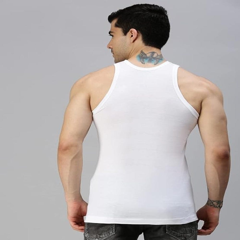Men's White Sleeveless Cotton Vest Onezeros.in