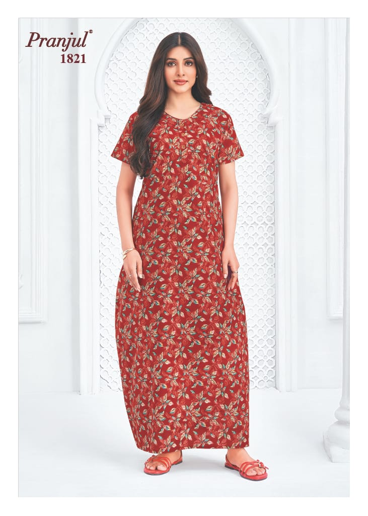 Pranjul Red Floral Elegance Cotton Nighty XL Onezeros.in