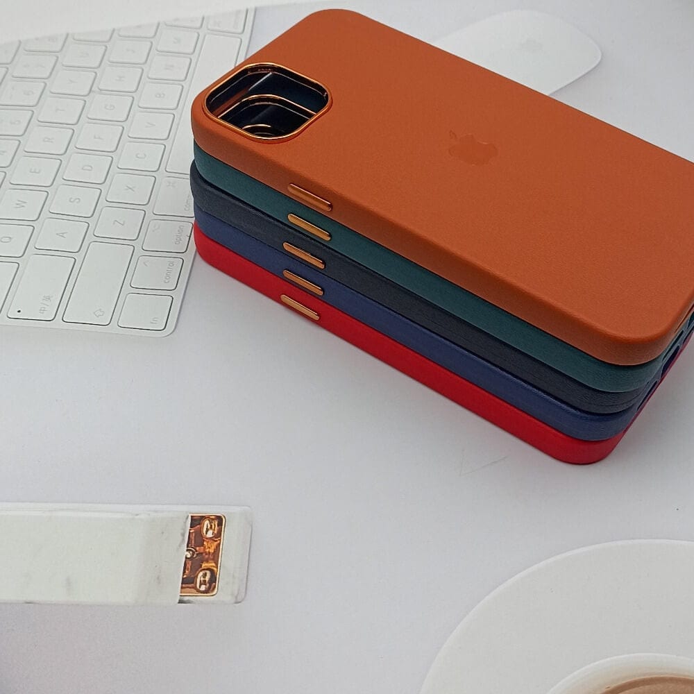 Leather Texture Phone Case for iPhone 14 Pro Max with Apple Logo Onezeros.in