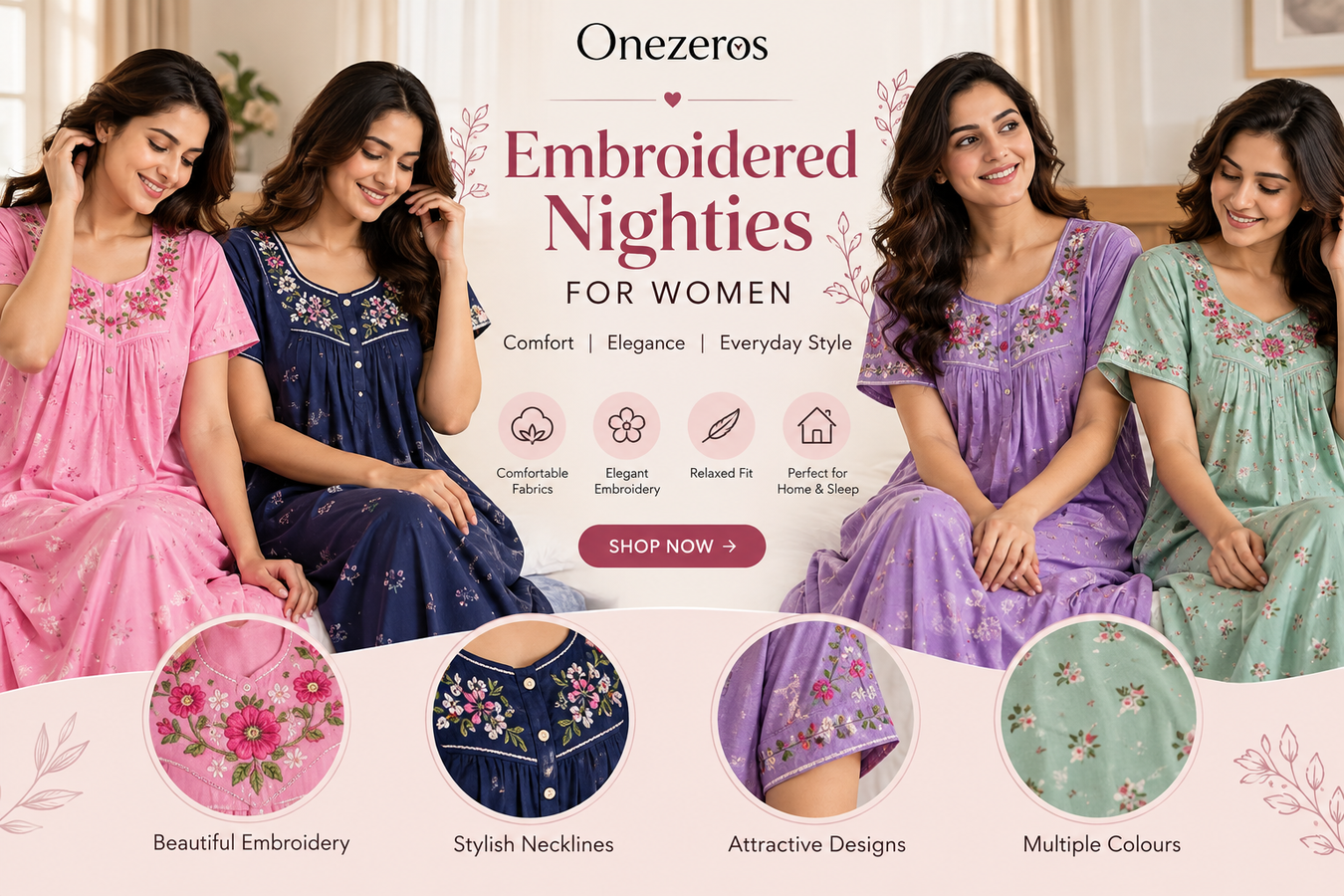 Embroidered Nighties for Women