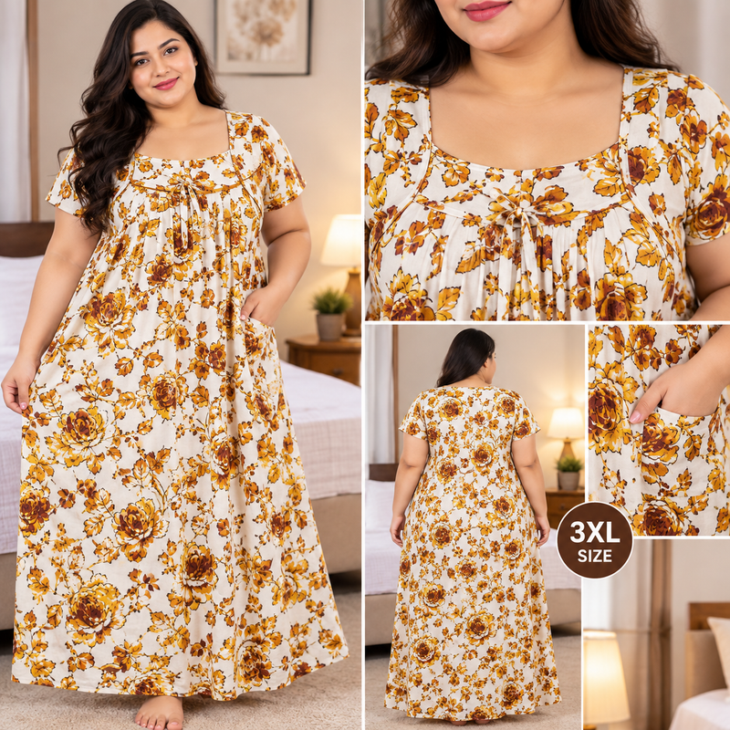 Luxmi 3XL Floral Printed Women’s Frock Nighty with Titanic Neck