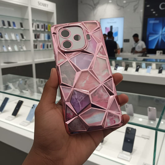 3D Diamond Design Marble Stone Phone Cover for IQ00 NEO 10R Back Case Pink Onezeros.in
