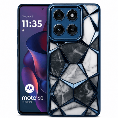 3D Diamond Design Marble Stone Phone Cover for Moto Edge 60 Fusion Back Case Black Onezeros.in