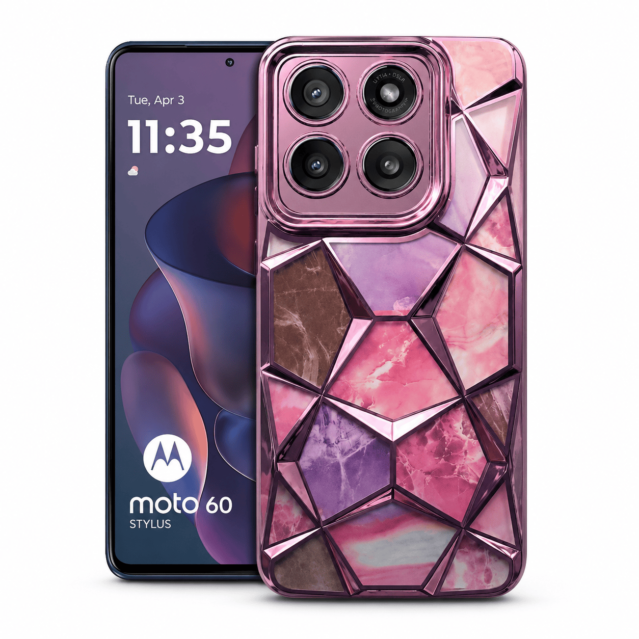 3D Diamond Design Marble Stone Phone Cover for Moto Edge 60 Stylus Back Case Purple Onezeros.in