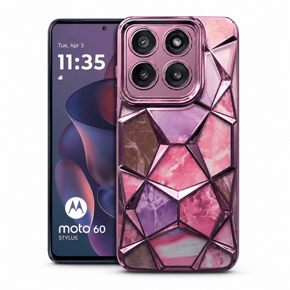 3D Diamond Design Marble Stone Phone Cover for Moto Edge 60 Stylus Back Case Purple Onezeros.in