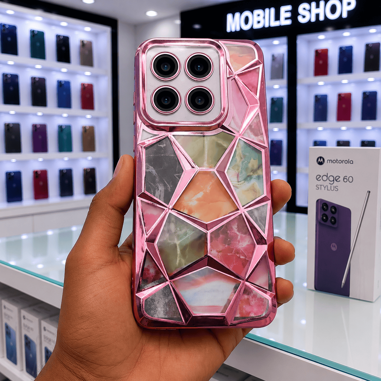 3D Diamond Design Marble Stone Phone Cover for Moto Edge 60 Stylus Back Case Onezeros.in