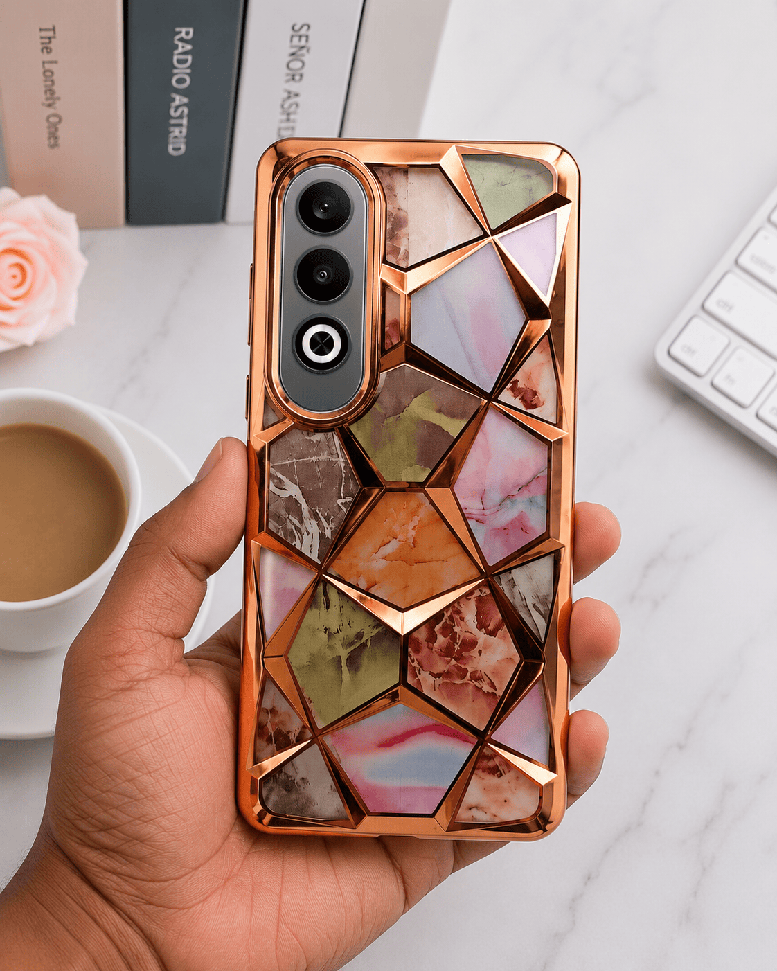 3D Diamond Design Marble Stone Phone Cover for OnePlus Nord CE 4 5G Back Case Gold Onezeros.in