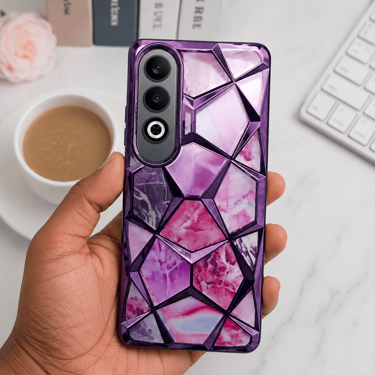 3D Diamond Design Marble Stone Phone Cover for OnePlus Nord CE 4 5G Back Case Purple Onezeros.in