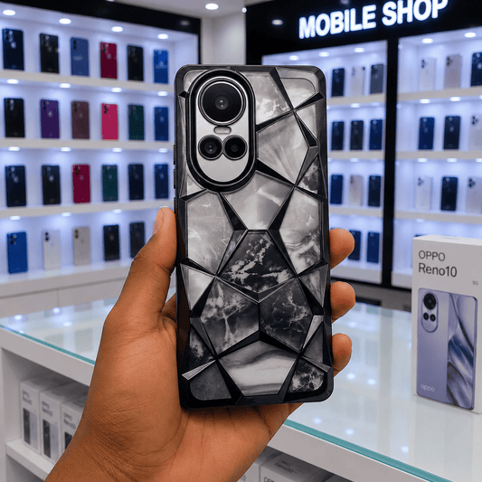 3D Diamond Design Marble Stone Phone Cover for OPPO Reno 10 5G Back Case Black Onezeros.in