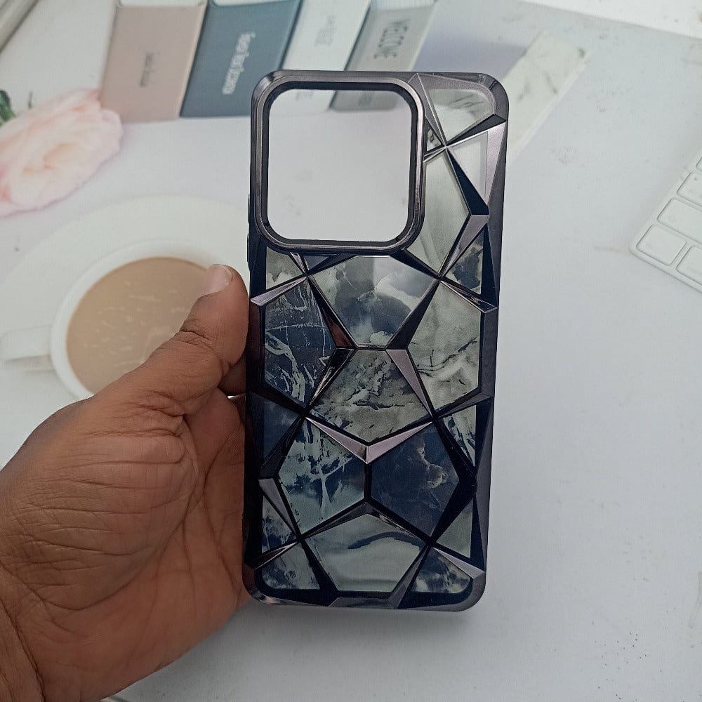 3D Diamond Design Marble Stone Phone Cover for Realme C61 Back Case Black