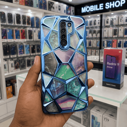 3D Diamond Design Marble Stone Phone Cover for Redmi 9 Prime Back Case Blue Onezeros.in