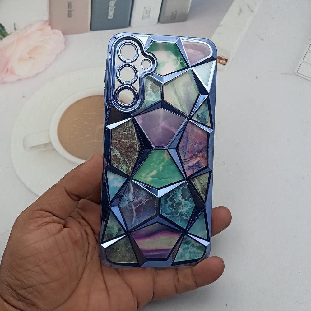 3D Diamond Design Marble Stone Phone Cover for Samsung A16 Back Case Blue Onezeros.in