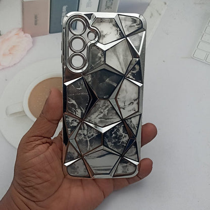 3D Diamond Design Marble Stone Phone Cover for Samsung A16 Back Case Silver Onezeros.in