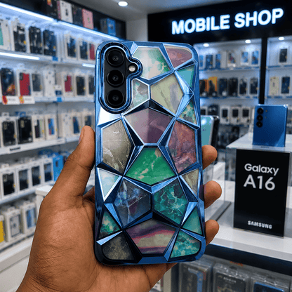 3D Diamond Design Marble Stone Phone Cover for Samsung A16 Back Case Blue Onezeros.in