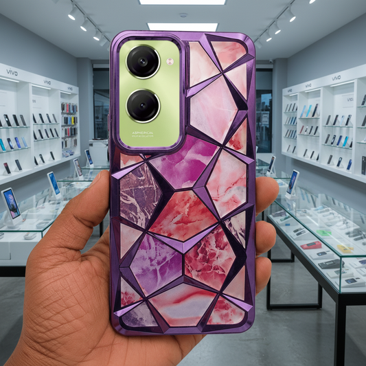 3D Diamond Design Marble Stone Phone Cover for Vivo T3 Lite 5G Back Case Purple Onezeros.in