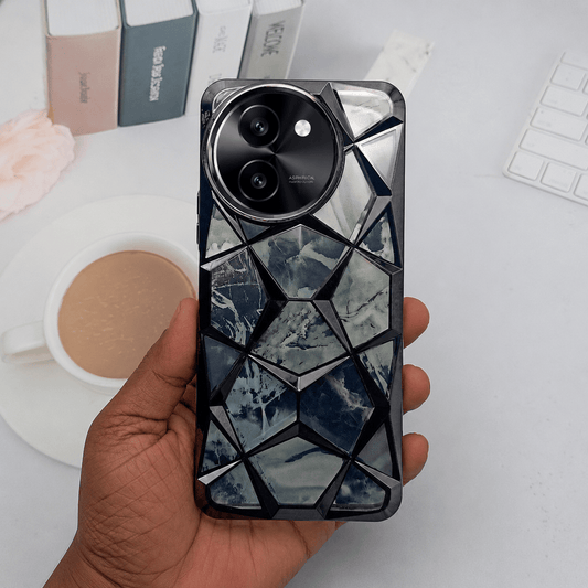 3D Diamond Design Marble Stone Phone Cover for Vivo T3x Back Case Black Onezeros.in