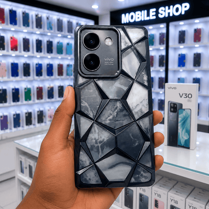 3D Diamond Design Marble Stone Phone Cover for Vivo V30/V30 Pro Back Case Black Onezeros.in