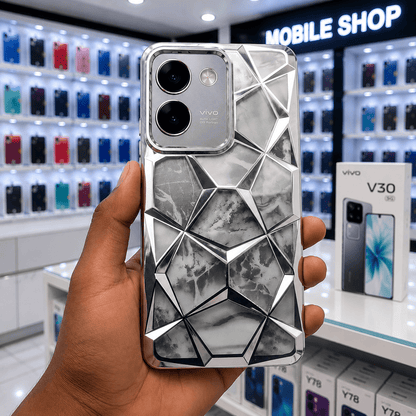 3D Diamond Design Marble Stone Phone Cover for Vivo V30/V30 Pro Back Case Silver Onezeros.in