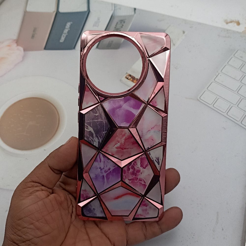 3D Diamond Design Marble Stone Phone Cover for Vivo V30E Back Case Pink Onezeros.in