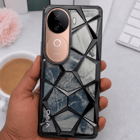 3D Diamond Design Marble Stone Phone Cover for Vivo V40E Back Case Black Onezeros.in