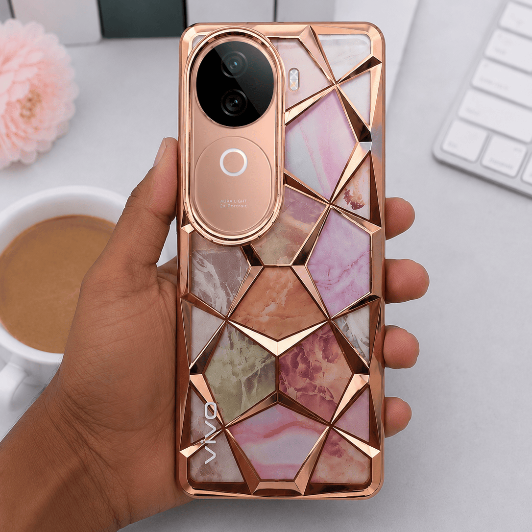 3D Diamond Design Marble Stone Phone Cover for Vivo V40E Back Case Gold Onezeros.in