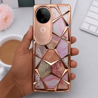 3D Diamond Design Marble Stone Phone Cover for Vivo V40E Back Case Gold Onezeros.in