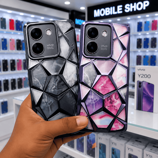 3D Diamond Design Marble Stone Phone Cover for Vivo Y200 Pro Back Case Blue Onezeros.in