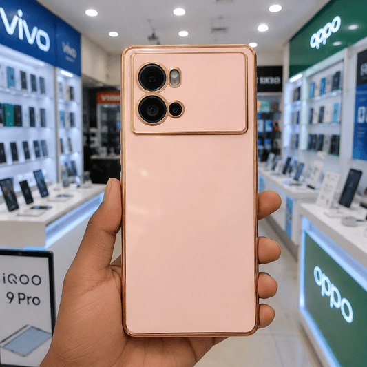 6D Golden Edge Chrome Back Cover For iQOO 9 Pro 5G Phone Case Pink Onezeros.in