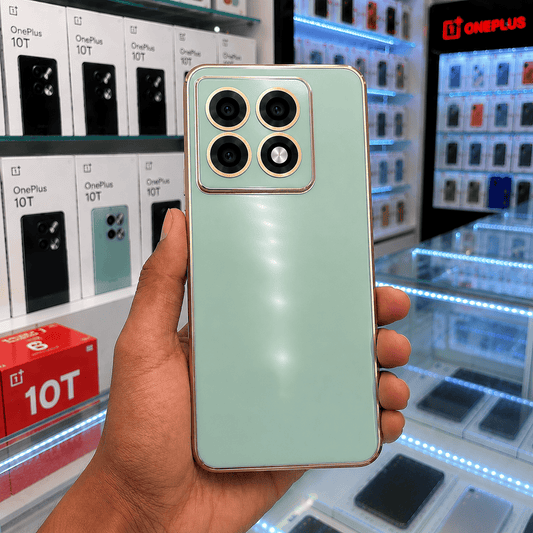 6D Golden Edge Chrome Back Cover For OnePlus 10T 5G Phone Case Mint Green Onezeros.in