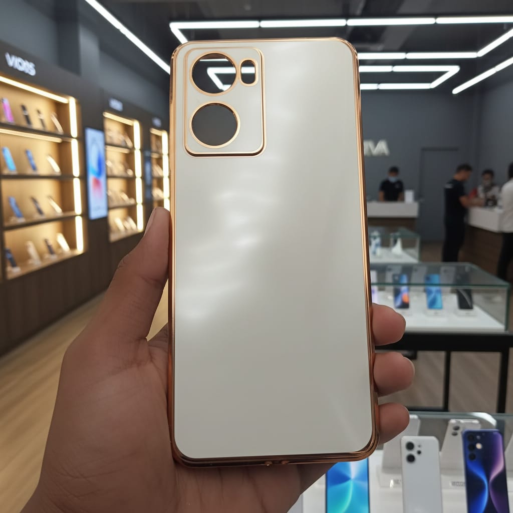 6D Golden Edge Chrome Back Cover For OPPO A77 Phone Case White Onezeros.in
