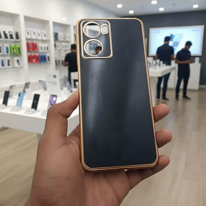 6D Golden Edge Chrome Back Cover For OPPO A77 Phone Case Black Onezeros.in