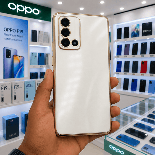 6D Golden Edge Chrome Back Cover For OPPO F19 Phone Case White Onezeros.in