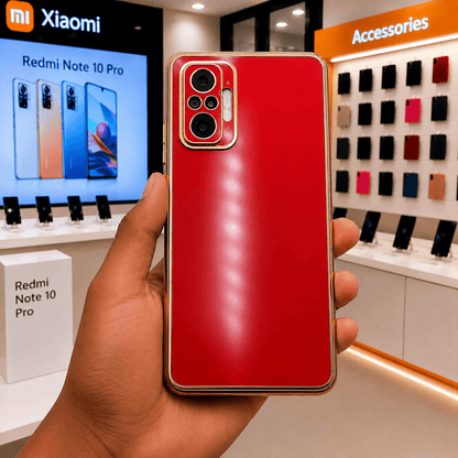 6D Golden Edge Chrome Back Cover For Redmi Note 10 Pro Phone Case Red Onezeros.in