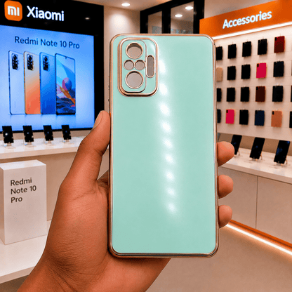 6D Golden Edge Chrome Back Cover For Redmi Note 10 Pro Phone Case Mint Green Onezeros.in