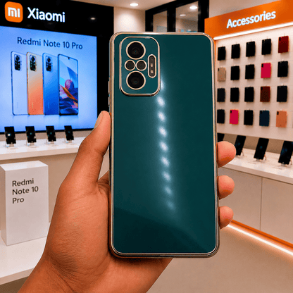 6D Golden Edge Chrome Back Cover For Redmi Note 10 Pro Phone Case Dark Green Onezeros.in