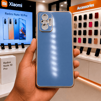 6D Golden Edge Chrome Back Cover For Redmi Note 10 Pro Phone Case Sky Blue Onezeros.in