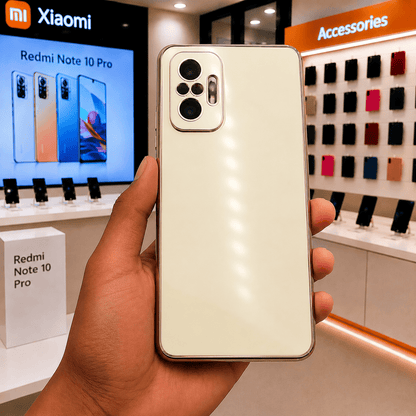 6D Golden Edge Chrome Back Cover For Redmi Note 10 Pro Phone Case White Onezeros.in