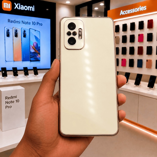 6D Golden Edge Chrome Back Cover For Redmi Note 10 Pro Phone Case White Onezeros.in