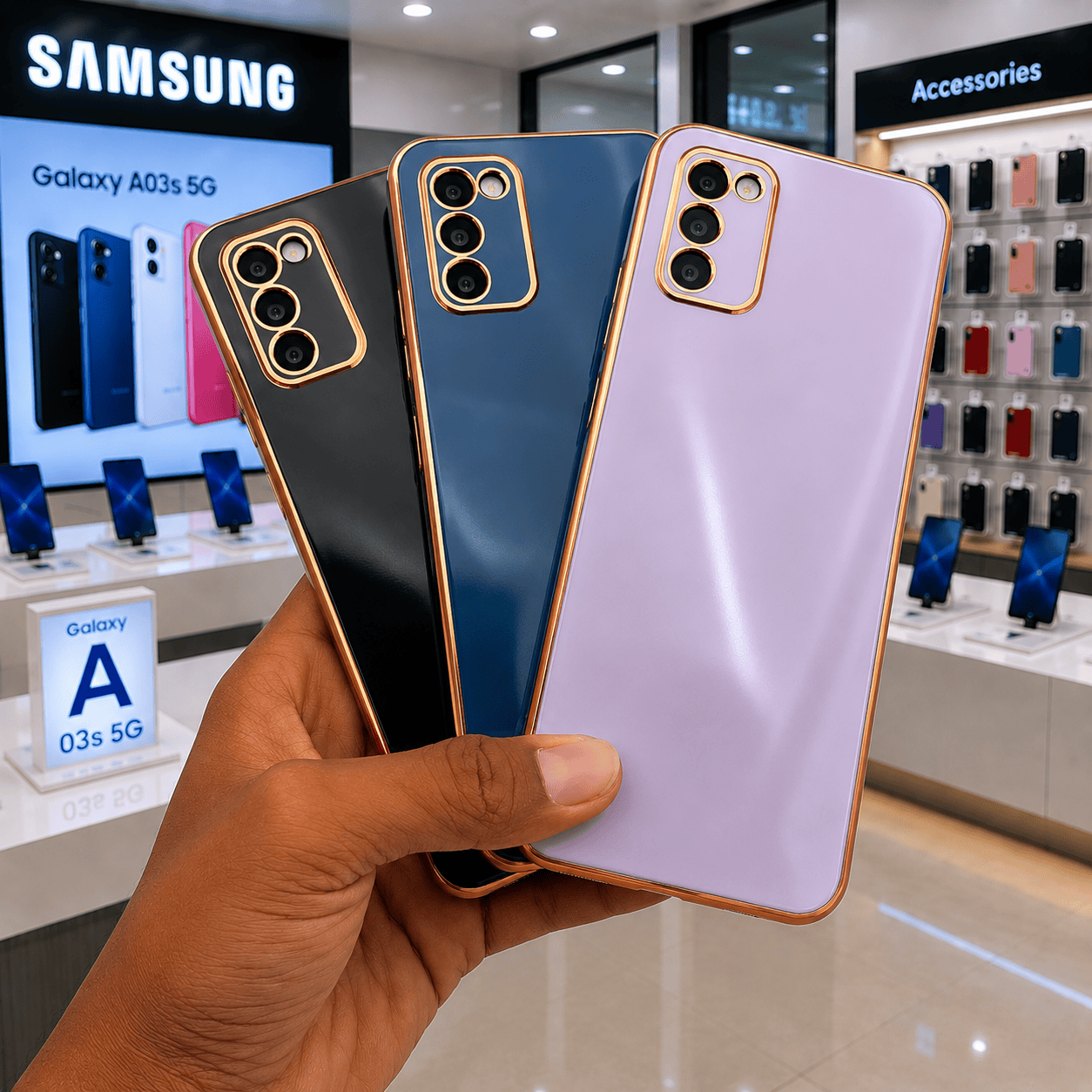 6D Golden Edge Chrome Back Cover For Samsung A03s Phone Case Onezeros.in