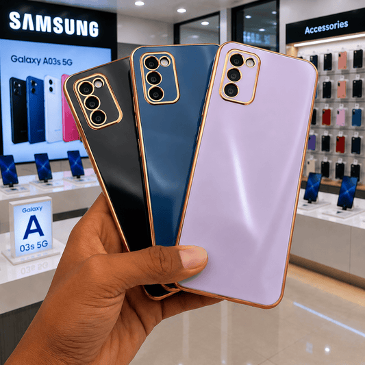 6D Golden Edge Chrome Back Cover For Samsung A03s Phone Case Onezeros.in