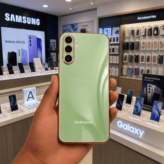 6D Golden Edge Chrome Back Cover For Samsung A54 5G Phone Case Mint Green Onezeros.in