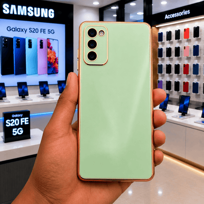 6D Golden Edge Chrome Back Cover For Samsung S20 FE 5G Phone Case Mint Green Onezeros.in