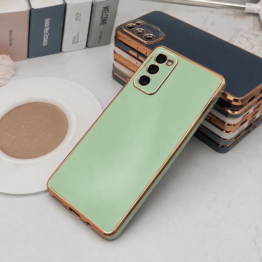 6D Golden Edge Chrome Back Cover For Samsung S20 FE 5G Phone Case Onezeros.in