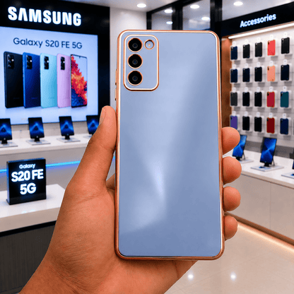 6D Golden Edge Chrome Back Cover For Samsung S20 FE 5G Phone Case Sky Blue Onezeros.in